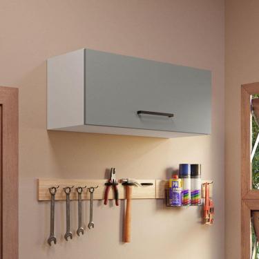 Imagem de Armário Aéreo Multiuso 80cm 1 Porta Basculante Branco/Cinza Agata Madesa