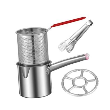 Imagem de Generic Fritadeira de aço inoxidável pequena panela com alças, portátil com cesta, fritadeira de óleo profundo para restaurante doméstico, porta-grampos