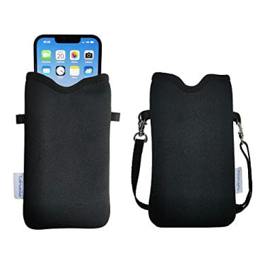 Imagem de Tainada Bolsa de neoprene para telefone masculina e feminina com alça transversal/cordão de pescoço para iPhone 14/13/12/11 Pro Max, Samsung S22+, S21 FE, A53, Google Pixel 6 (preto)