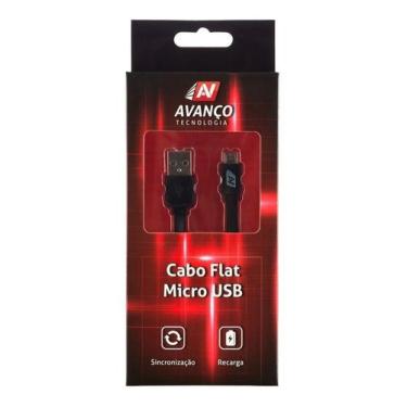 Imagem de Cabo de Dados Flat USB Micro Usb 2.0 Preto 1 metro - Avanco Tecnologia