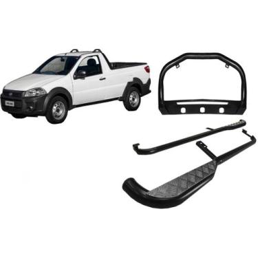 Imagem de Kit Quebra Mato Chapa Estribo Chapa Preto Strada 2014/2020 - HOZZ