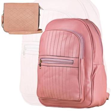 Imagem de Mochila Bolsa Couro Media Feminina Impermeável + Bolsa Transversal Ros