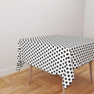 Imagem de Toalha De Mesa Quadrada 4 Lugares Tecido Oxford Poa Branco e Preto TL3
