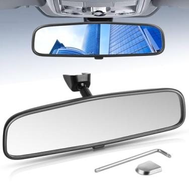 Imagem de Espelho retrovisor de 10,6 polegadas, espelho retrovisor interior tipo de ajuste universal, compatível com Jeep Wrangler Nissan Rogue Altima Toyota Corolla Camry Tacoma Ford F150 Focus Honda Civic Accord e mais para carro