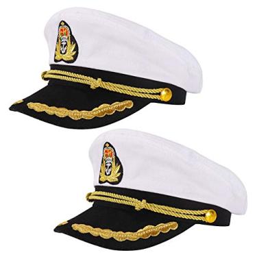 Imagem de Homiton 2 peças unissex adulto cosplay marinheiro, boné ajustável de iate barco capitão navio marinheiro chapéu (branco)