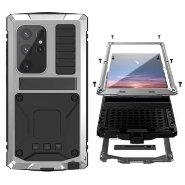 Imagem de Simicoo Capa de silicone com amortecedor de metal para Samsung S24 com suporte protetor de tela integrado Gorilla Glass híbrido durável militar à prova de choque resistente resistente ao ar livre capa