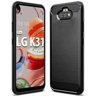 Imagem de GTElectro Capa para LG K31, capa protetora macia e fina com design de fibra de carbono TPU escovado e durável, proteção à prova de choque, capa flexível para LG K31 (preto)