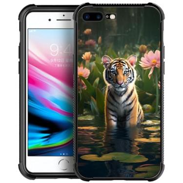 Imagem de Goodsprout Capa compatível com iPhone 8 para iPhone SE 2020, estampa de lótus da floresta tigre para meninas, design de padrão de imagem, à prova de choque, antiarranhões, capa traseira rígida de