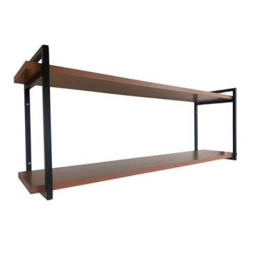 Imagem de Genérico - Prateleira Industrial Suspensa de Parede, Estilo Retrô, 2 Prateleiras, Estante de Madeira e Metal