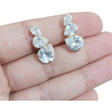Imagem de Brinco Ear Cuff Pedra Zirconia Gota Dourado Festa Folheado - De Castro