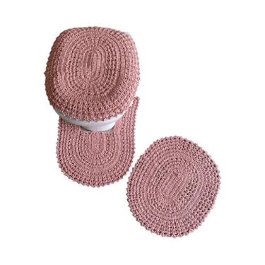 Imagem de Jogo de Tapete Banheiro Em Crochê 3 Peças Colorido Liso - Romacris Bor