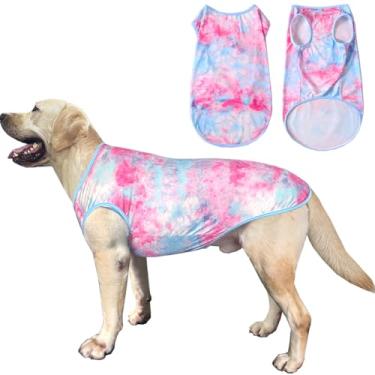 Imagem de Camiseta de cachorro tie dye sem mangas com estampa rosa colorida para cães colete pijama respirável elástico roupas de verão para cães grandes meninos meninas (GG, rosa)