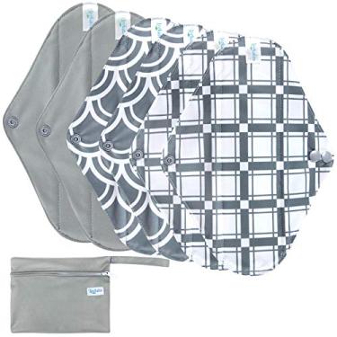 Imagem de Almofadas menstruais reutilizáveis da Leekalos – Almofadas de tecido mentrual de bambu | Almofadas de incontinência leve | Almofadas sanitárias reutilizáveis – Pacote com 6, 1 pano mini saco úmido bônus, Cinza, Medium