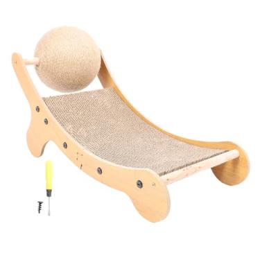 Imagem de HEEPDD Cama de Arranhador para Gatos Sisal com Bola de Brinquedo e Estrutura de Madeira, Cadeira de Rede para Gatos