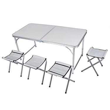 Imagem de Mesa de piquenique dobrável Vomeko, mesa dobrável ao ar livre, mesa de jantar dobrável de cozinha, com conjunto portátil de 4 cadeiras, portátil leve, para acampamento ao ar