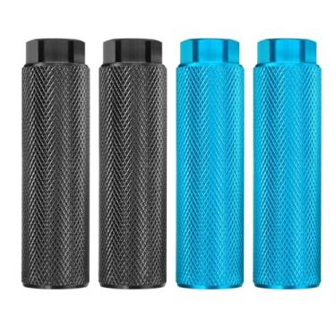 Imagem de HARFINGTON 2 pares de pinos de bicicleta de liga de alumínio para acrobacias traseiras antiderrapantes suportes de assento traseiro servem para eixos de 9,5 mm para mountain bike, preto e azul celeste