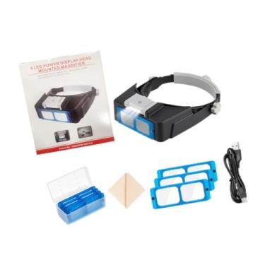 Imagem de predolo Lupa de cabeça com luz joalheiros lupa iluminada recarregável para artesanato de gravura em miniatura