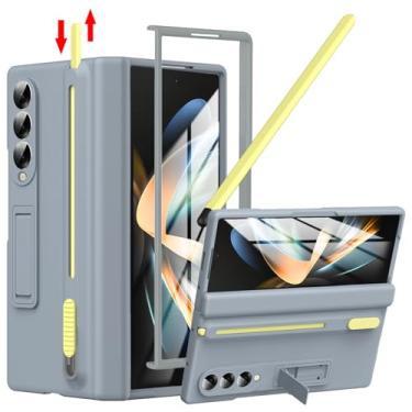 Imagem de YQODSZ Capa para Samsung Galaxy Z Fold 4 com suporte para caneta S e caneta Stylus, Z Fold 4 porta-canetas com suporte Z Fold 4 capa de dobradiça cobertura total protetor de tela com suporte para Z