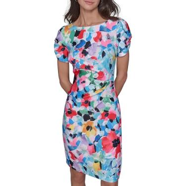 Imagem de KARL LAGERFELD Vestido feminino curto acima do joelho manga bufante básico bainha, Multi hortênsia branco/azul macio/azul, 38