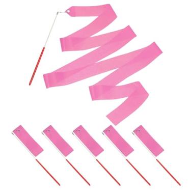 Imagem de PATIKIL Fitas de dança, pacote com 6, flâmulas de dança de ginástica de 78,7 polegadas com varinha antiderrapante para presentes, dança, shows de talentos, bastão girando, rosa