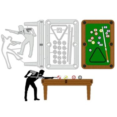 Imagem de BENECREAT Matrizes de corte de mesa de sinuca, estênceis de jogo de bola, estênceis decorativos de jogador de bilhar em relevo para álbuns, álbum de fotos, confecção de cartões, 0,8 mm de espessura