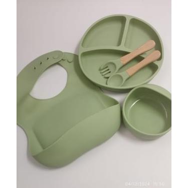 Imagem de Medk Kit Alimentação Infantil - Silicone Livre de BPA com Ventosas e Design Encantador. (Verde Claro)