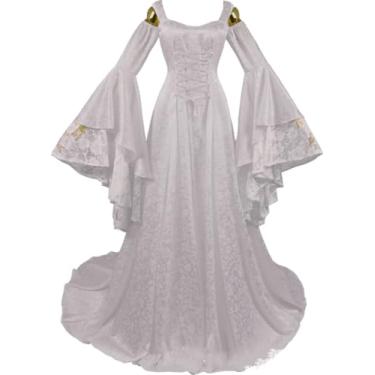 Imagem de Vestido vitoriano fantasia da guerra civil do século 18 vestido de fada vestido longo manga sino branco