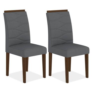 Imagem de Kit 2 Cadeiras Estofadas Vitória Imbuia/cinza - Móveis Arapongas