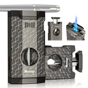 Imagem de Moniup Isqueiro De Maçarico Tudo-Em-Um Com Cortador Em V Embutido, Suporte, Chamas De Jato Duplo, Presentes Para Homens E Festivais De Aniversário, Isqueiros De Butano Recarregáveis Para Velas, Ao A