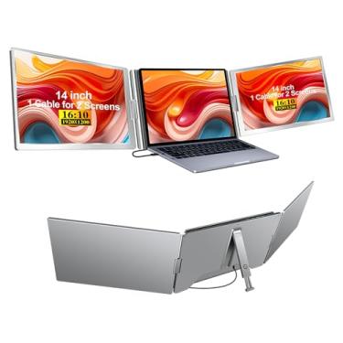 Imagem de ForHelp Monitor Portátil Triplo, Extensor De Monitor De Laptop Ips Fhd 1200P, Portas Tipo C/Hdmi De Função Completa, Extensor De Tela Dupla Dobrável Para 13,3" -17,3" Compatível Com Windows, Mac
