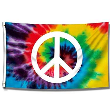 Imagem de DecrPlus Tie Dye Bandeira da Paz Arco-íris Hippie Bandeiras (8 x 1,5 m, Dupla face, Cor Viva) Sinal de Paz Mundial Arco-íris para Jardim Exterior Decoração de Desfile de Casa