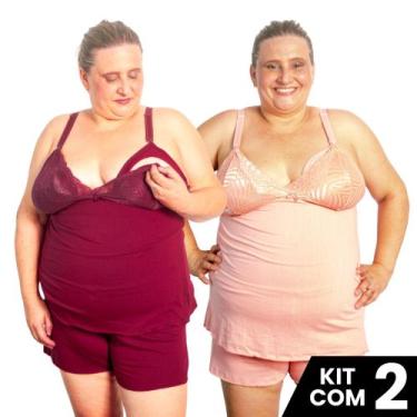 Imagem de Kit 2 Baby Doll Amamentação Tamanho Grande Plus Size Pijama Gestante M