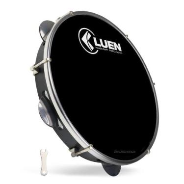 Imagem de Pandeiro Profissional Luen 10 ABS Preto 40042PT Pele Preta