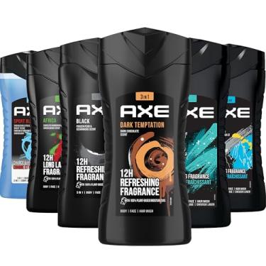 Imagem de Axe Conjunto De Sabonete Líquido Masculino, Pacote Com 6, Fragrâncias Variadas, África, Alasca, Apollo, Sport, Dark Temptation E Black, Sabonete Líquido 3 Em 1 Para Corpo, Rosto E Cabelo, 8,5 Oz. Cada
