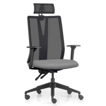 Imagem de Cadeira Escritório Giratória Presidente Flow F02 Base Preta Linho Cinza Escuro - Lyam Decor