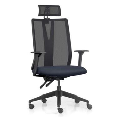 Imagem de Cadeira Escritório Giratória Presidente Flow F02 Base Preta Sintético Azul - Lyam Decor