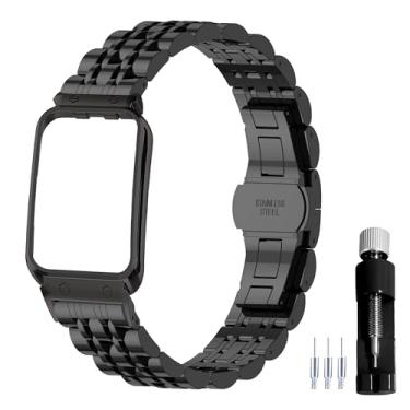 Imagem de Gheper Pulseira de relógio de metal compatível com Samsung Galaxy Fit3 SM-R390 SM-R390 acessório de aço inoxidável com moldura protetora design de pulseira de substituição para mulheres e homens
