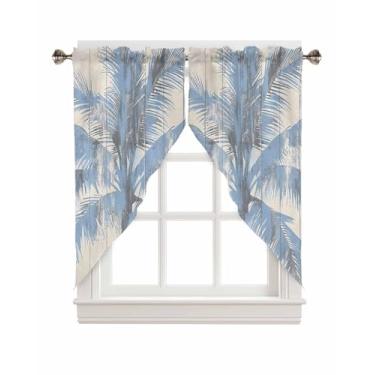 Imagem de Bilagawa Cortinas de saia Swag, textura de pintura de coqueiro de verão vintage grão de madeira 2 painéis com bolso para varão de cozinha, decoração curta para sala de estar quarto, 91 cm x 91 cm