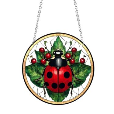 Imagem de Xuoxeji Joaninha Suncatchers para pendurar em janelas, 20 cm/7,87 pol. Presentes de joaninha para mulheres, apanhadores de sol em acrílico manchado, janela interna (Ladybug 20 cm)