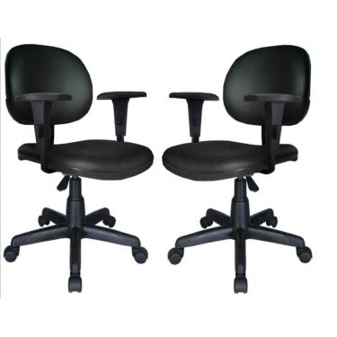 Imagem de Kit com 2 Cadeiras Executiva lisa Giratória com Braços Reguláveis - martiflex - Cor Pre...