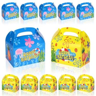 Imagem de Pacote com 12 caixas de presente de festa de aniversário de desenho animado azul amarelo oceano tropical caixas de presente para festa de feliz aniversário caixas de presente para chá de bebê,