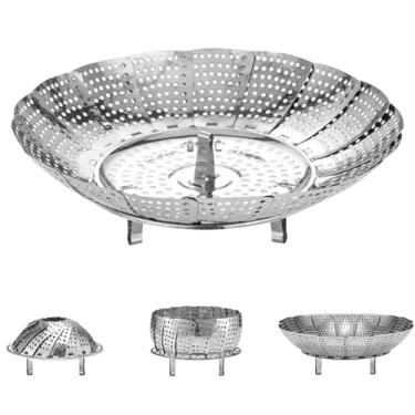 Imagem de Cesta de vegetais para panela, vegetal dobrável de aço inoxidável de 27,4 cm com orifícios, comida expansível para cozinhar serve para várias panelas, cesta