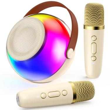 Imagem de JYX Mini Karaokê Infantil, Caixa de Som Bluetooth Portátil com Microfone Sem Fio, Luzes LED Embutidas, Ideal para Exterior, Festas e Presentes,para Meninas e Meninos de 4～12+ Anos (Bege-2 MICS)