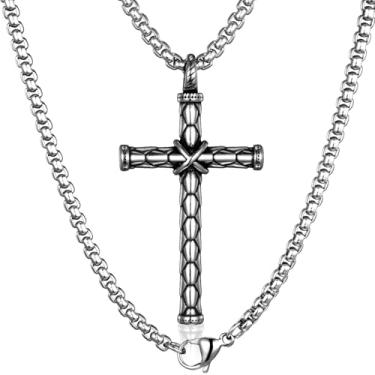 Imagem de HAWSON Colar de cruz para homens, pingente grande vintage de aço inoxidável, joias religiosas cristãs de Páscoa para presentes, Extra Large, Aço inoxidável, Sem Pedra Preciosa