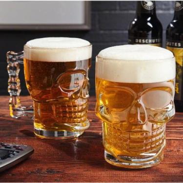 Imagem de Conjunto de Canecas Caveira Viking Chopp Cerveja de Vidro 500ml 2 Peça