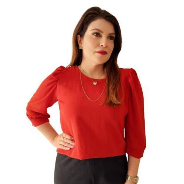 Imagem de Blusa Social Feminina Manga 3/4 Bufante Camisa Elegante - MADALIH Loja