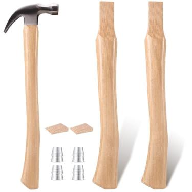 Imagem de RattanView 2 peças de alça de martelo de substituição de 45,7 cm de substituição curva de madeira com 2 cunhas de madeira e 4 cunhas de ferro para cabo de ferramenta de machado