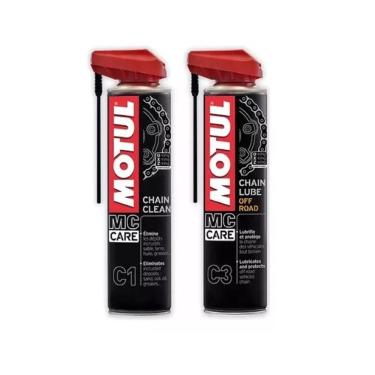Imagem de Kit lubrificante Spray Motul Chain Clean C1 + Chain Lube C3 Off Road 400 Ml
