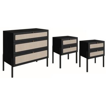 Imagem de Comoda E 02 Mesas De Cabeceira Palhinha 27934x27933 Linha Oslo Nero Artesano Nero
