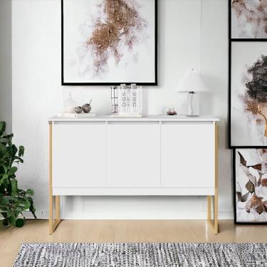 Imagem de Aparador Buffet Para Sala Industrial Oslo Branco Dourado
